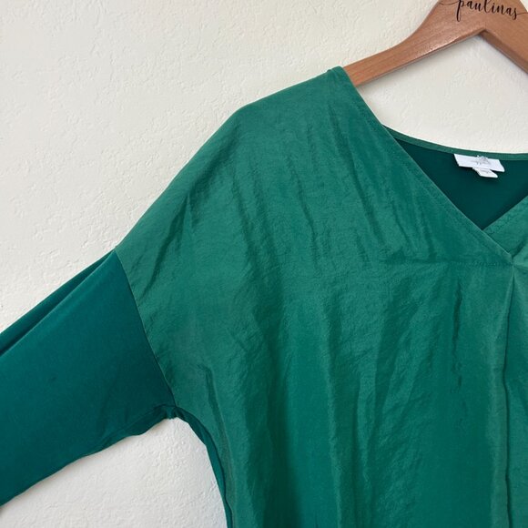 J Jill Top Womens Small Emerald Green Mixed Fabric Satiny Relaxed Career Shirt S - Picture 4 of 7